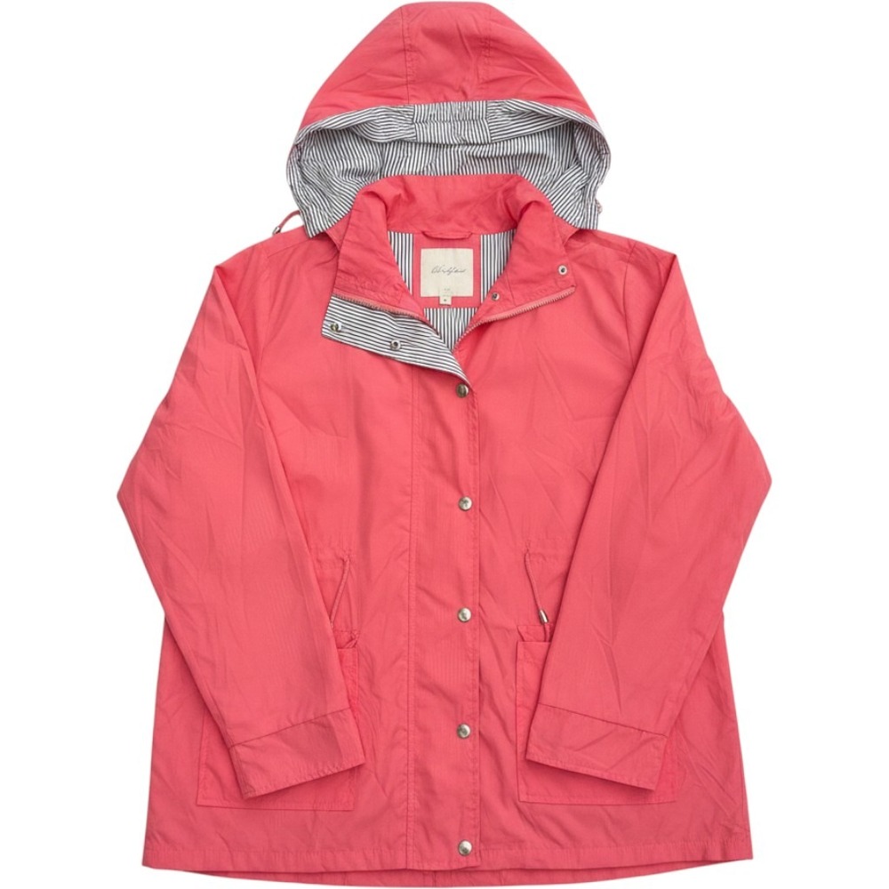 Fisoul Coral Pink Hooded Rain Jacket Striped Lining Windbreaker XXL